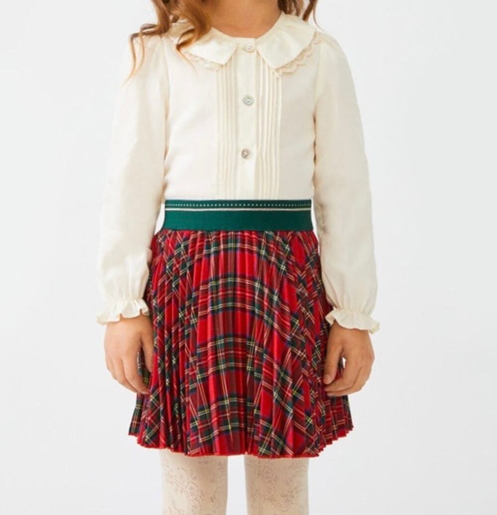 Abel & Lula Red Plaid Pleated Girls Mini Skirt